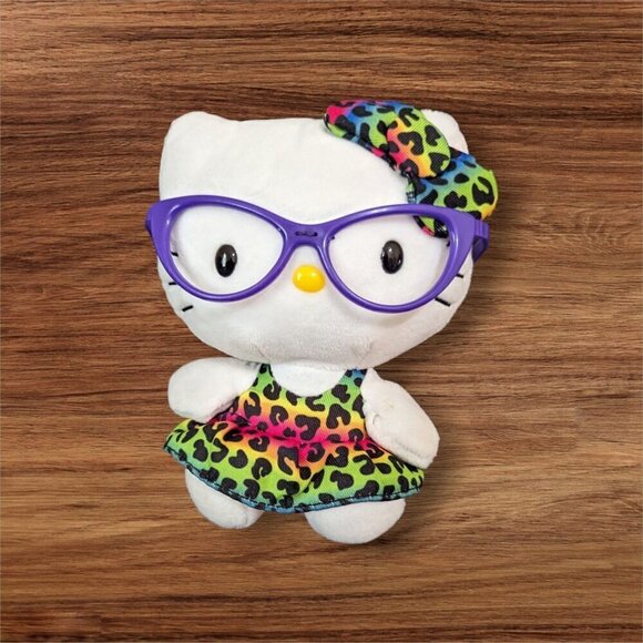 Sanrio Hello Kitty Ty Beanie plush Rainbow Leopard Dress Purple Glasses 6" - Picture 1 of 6